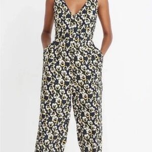 Madewell Black Floral V-Neck Wide-Leg Jumpsuit